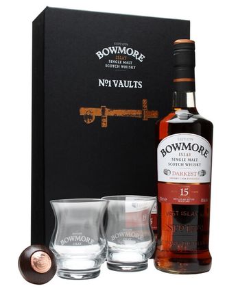 Bowmore 15 år gammal Darkest 2 Glass & Stopper Set